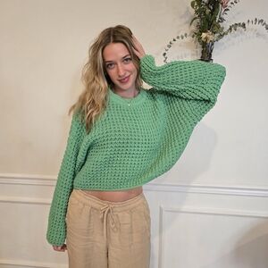 Dance & Marvel Mint Green Chunky Cropped Crewneck Sweater